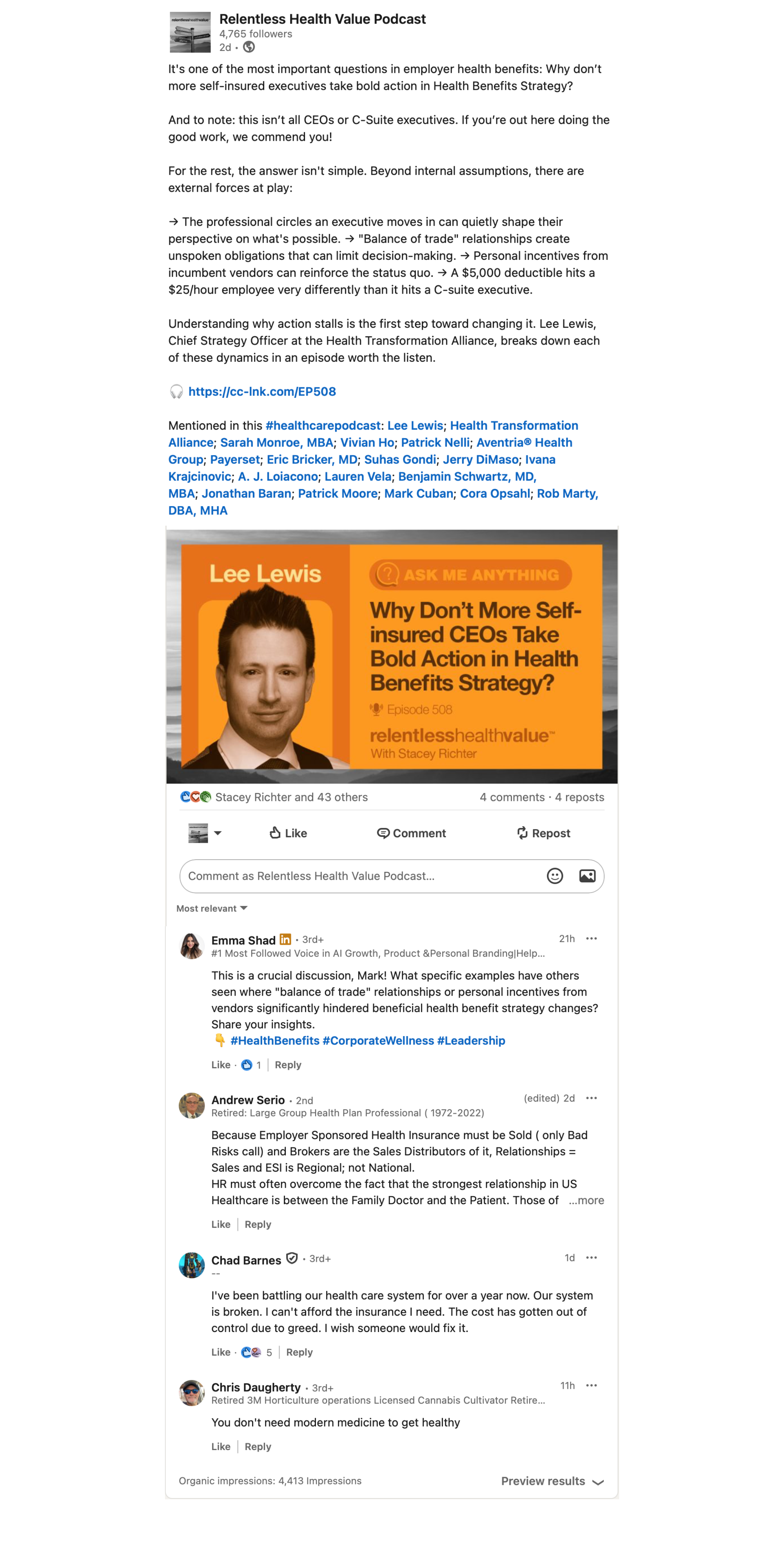 Relentless Health Value LinkedIn post